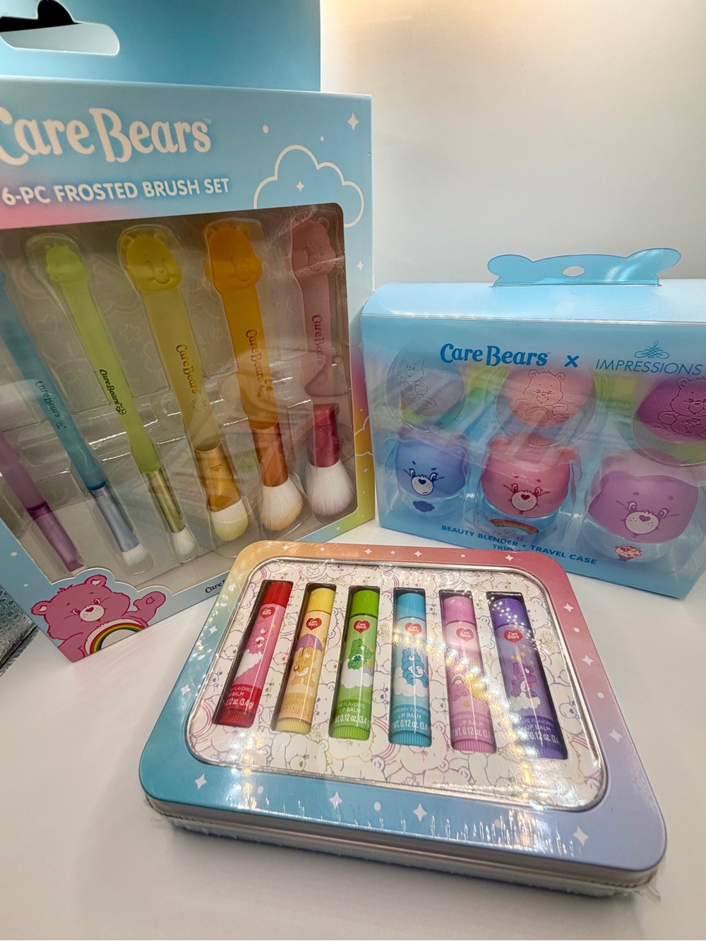 Care Bears Cosmetic Brush, Beauty Blender Set & Lip Balm Set